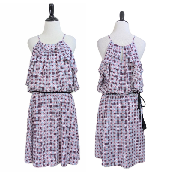 NEW Takara Geometric Print Cold Shoulder Dress - Size Large - Pink Blue Purple - Picture 1 of 11